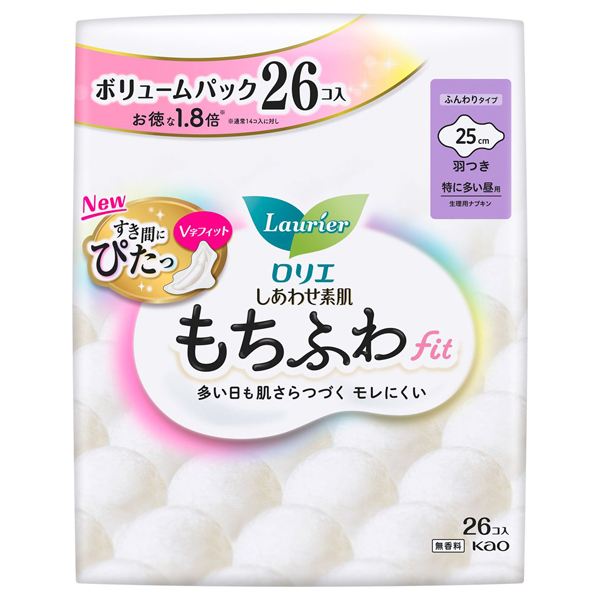 ロリエ しあわせ素肌 もちふわfit 生理用ナプキン まとめ売り13個 しあわせ素肌 もちふわfit ボリュームパック 特に多い昼用25cm 羽つき