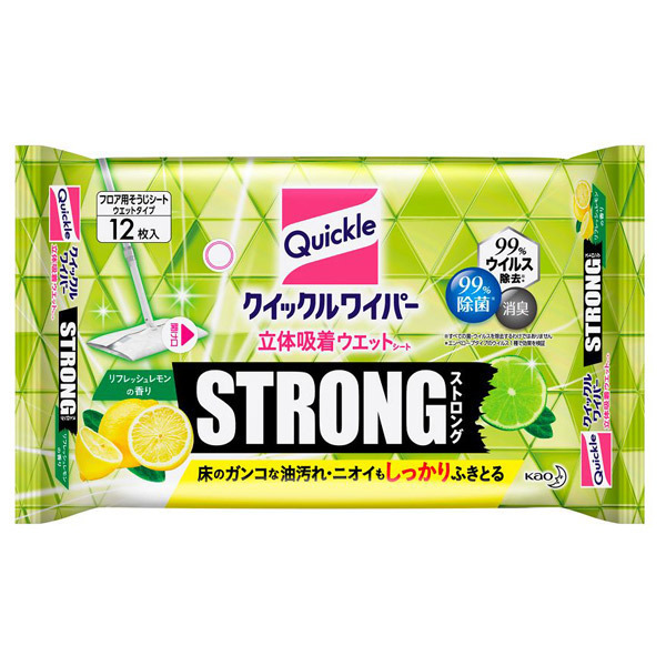クイックルワイパー 立体吸着ウエットシート ストロング / 12枚 / リフレッシュレモンの香り