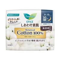 しあわせ素肌Botanical Cotton100% / 多い夜用 羽つき / 9枚 / 無香料