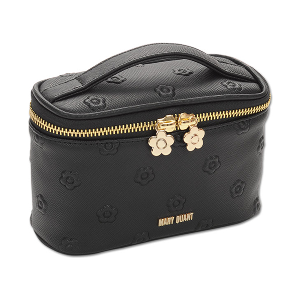 シンプルエンボスデイジーバニティ / ブラック / H10×W16.5×D7cm、持ち手12cm / 本体