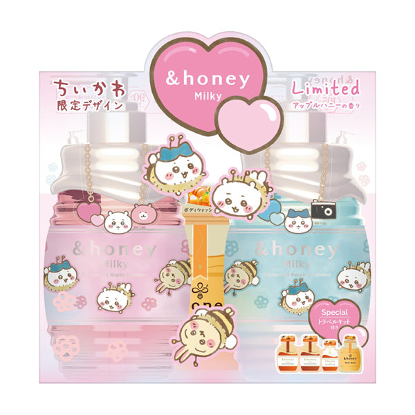 【2月中旬入荷予定】ミルキー プレシャスEXリペア シャンプー&ヘアトリートメント 限定ペアセット / 500mL、500g、10mL、10g、3g、10mL / ちいかわ / アップルハニー