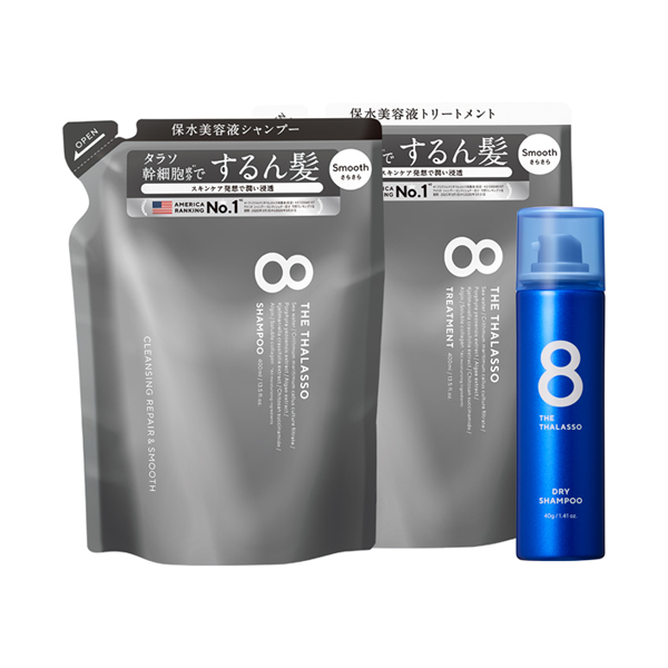 エイトザタラソ スムースシャンプー&トリートメント(詰め替え)ドライシャンプーミニ付セット / 限定品 / 400ml、400ml、40g