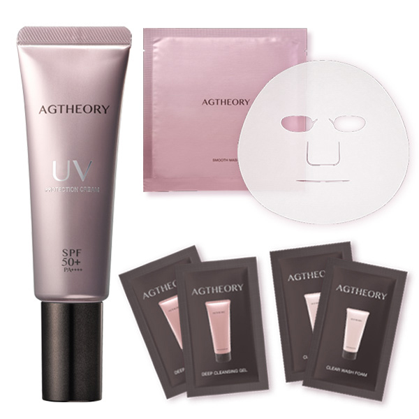 エイジーセオリーUV対策セット / SPF50+ / PA++++ / 本体 / 40g、3g×2枚、2g×2枚、1枚 / さらっとした使用感 / あり