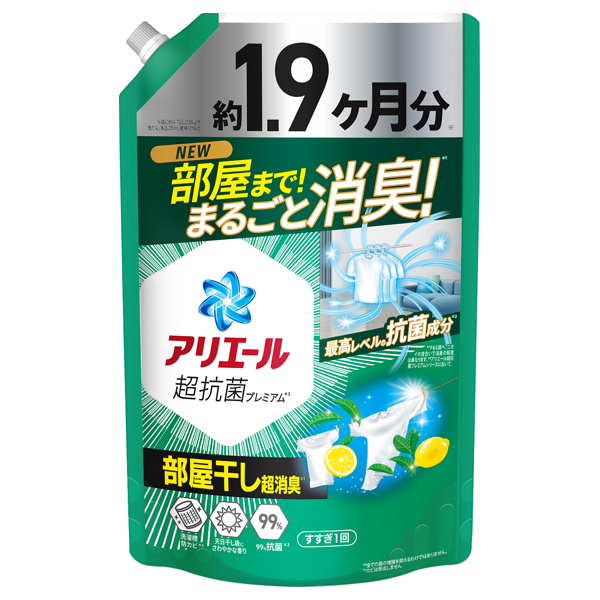 洗濯洗剤 液体 超抗菌プレミアム 部屋干し超消臭 / 1400g / 詰め替え(ウルトラジャンボ) / 天日干し級にさわやかな香り