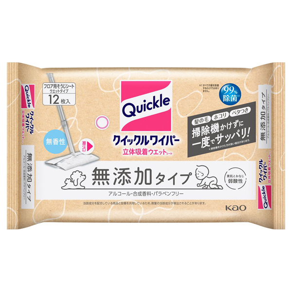 クイックルワイパー 立体吸着ウエットシート 無添加タイプ / 12枚 / 無香性