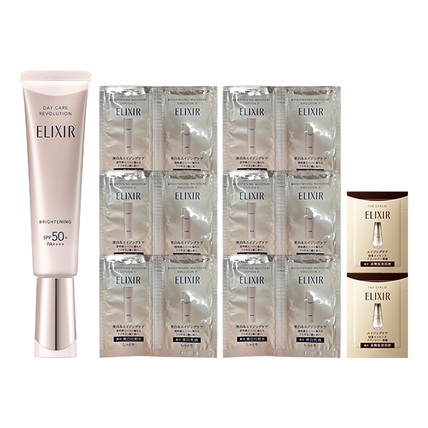 美白&エイジングケアUV乳液(デーケアレボリューション ブライトニング+ba) 限定セット / SPF50+ / PA++++ / 35ml、6包、6包、0.4ml×2 / アクアフローラルの香り