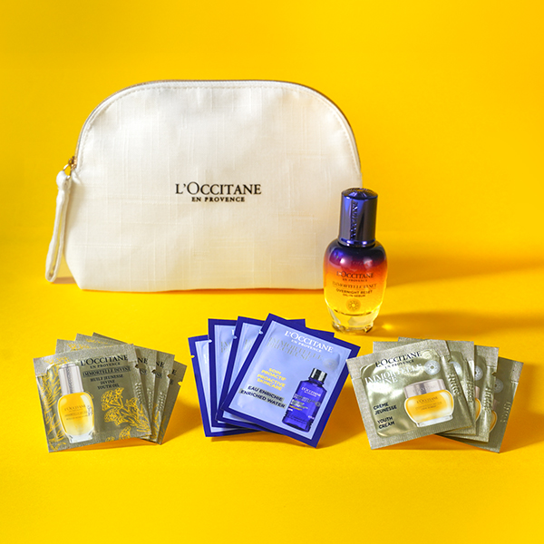 【1,780ポイントバック】イモーテル オーバーナイトリセットセラム&スキンケアトライアルセット ポーチ付き / 30mL、1mL×4枚、2mL×4枚、1mL×4枚、1個