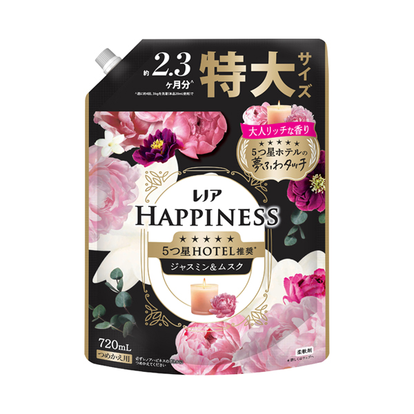 ハピネス 5つ星ホテルの夢ふわタッチ 柔軟剤 / 720ml / 詰め替え / ジャスミン&ムスクの香り