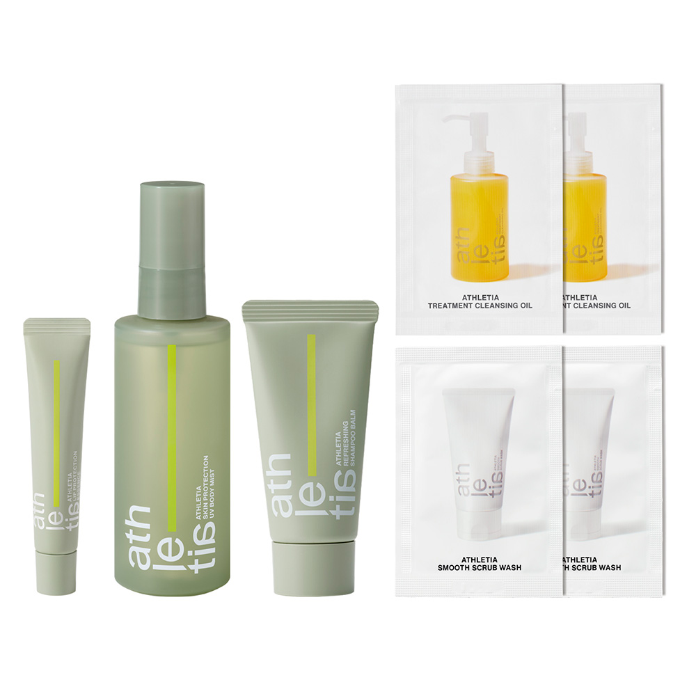 @cosme限定 UVボディミストとリッププロテクションエッセンスにシャンプーバームお試しサイズをセット / 100mL、10g、30g、4mL×2、3g×2